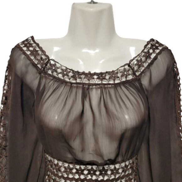 Brown See Through Lace Tunic Top - Picture 10 of 11